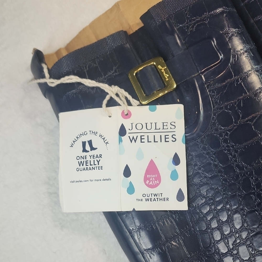Joules Navy Croc-Embossed Winter Rain Boots - Picture 2 of 7
